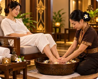 Foot spa treatment with a warm soak and massage